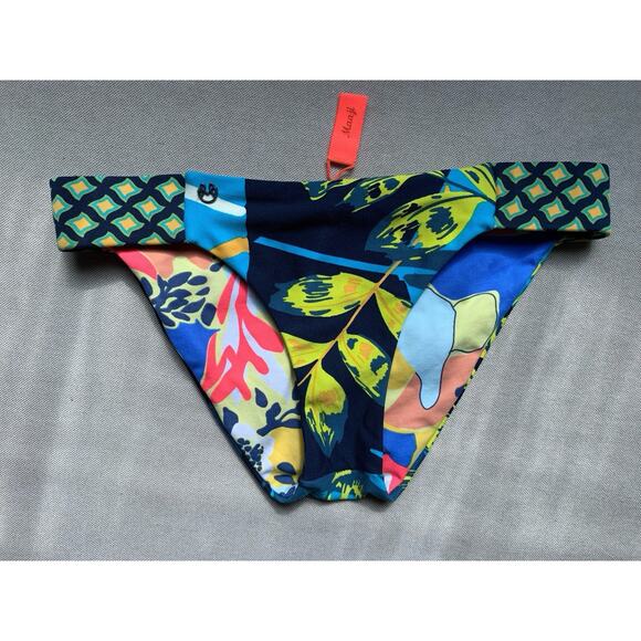 Maaji Swim Bikini Bottom Size SMALL tropical Flora Navy Blue Pink Yellow - Picture 1 of 6